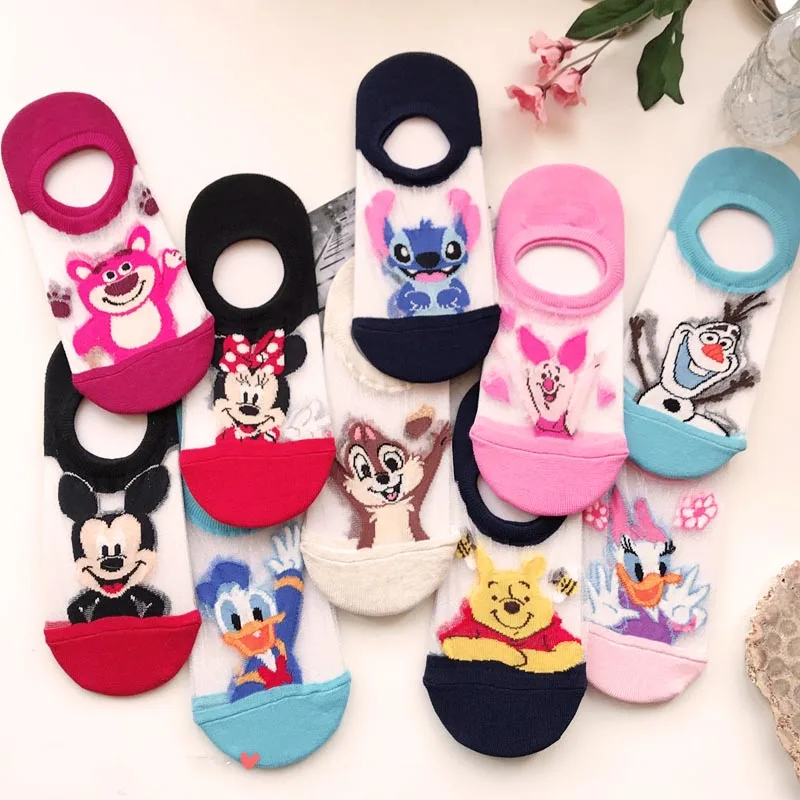 Разноцветные носки с героями мультфильмов милые прозрачные kawaii 10 пар/лот оптовая
