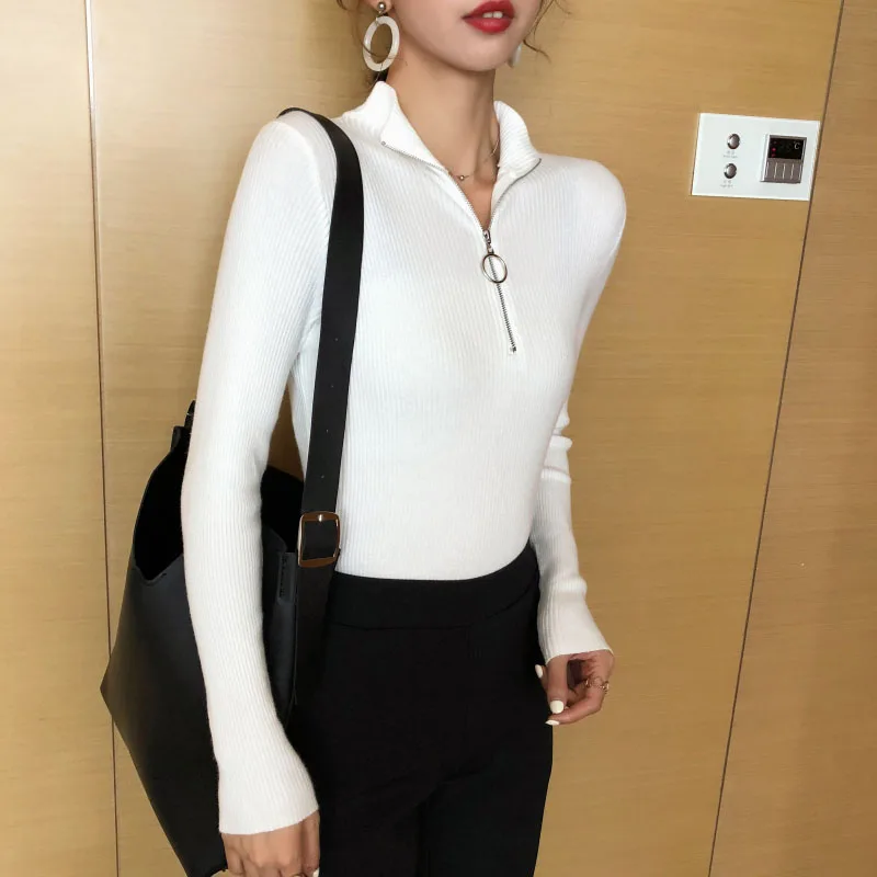 Shintimes Woman Sweater Zipper Pull Femme Hiver Pullover Women Winter Clothes Knitted Sueter Mujer Turtleneck Jumper Pullover