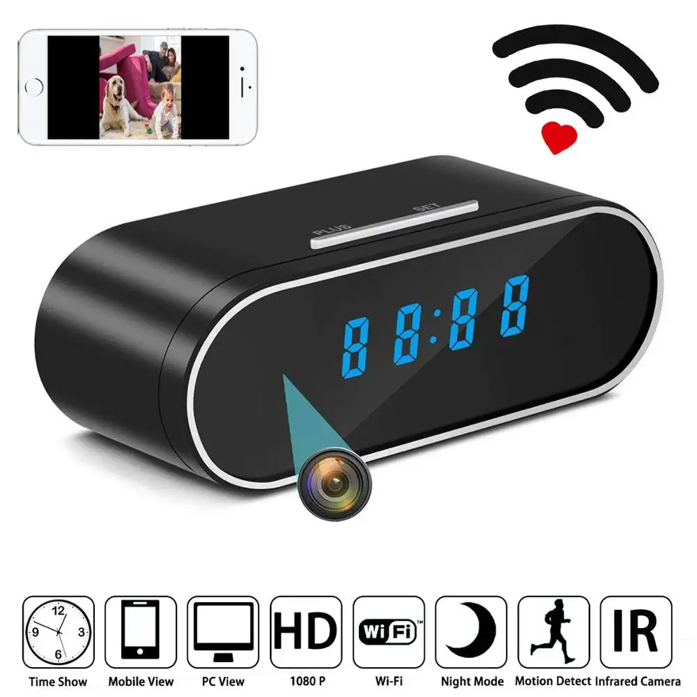 

H.264 WiFi Table Clock Mini Camera 1080P HD IP P2P DVR Camcorder Alarm Set Night Vision Motion Sensor Remote Monitor Micro Cam