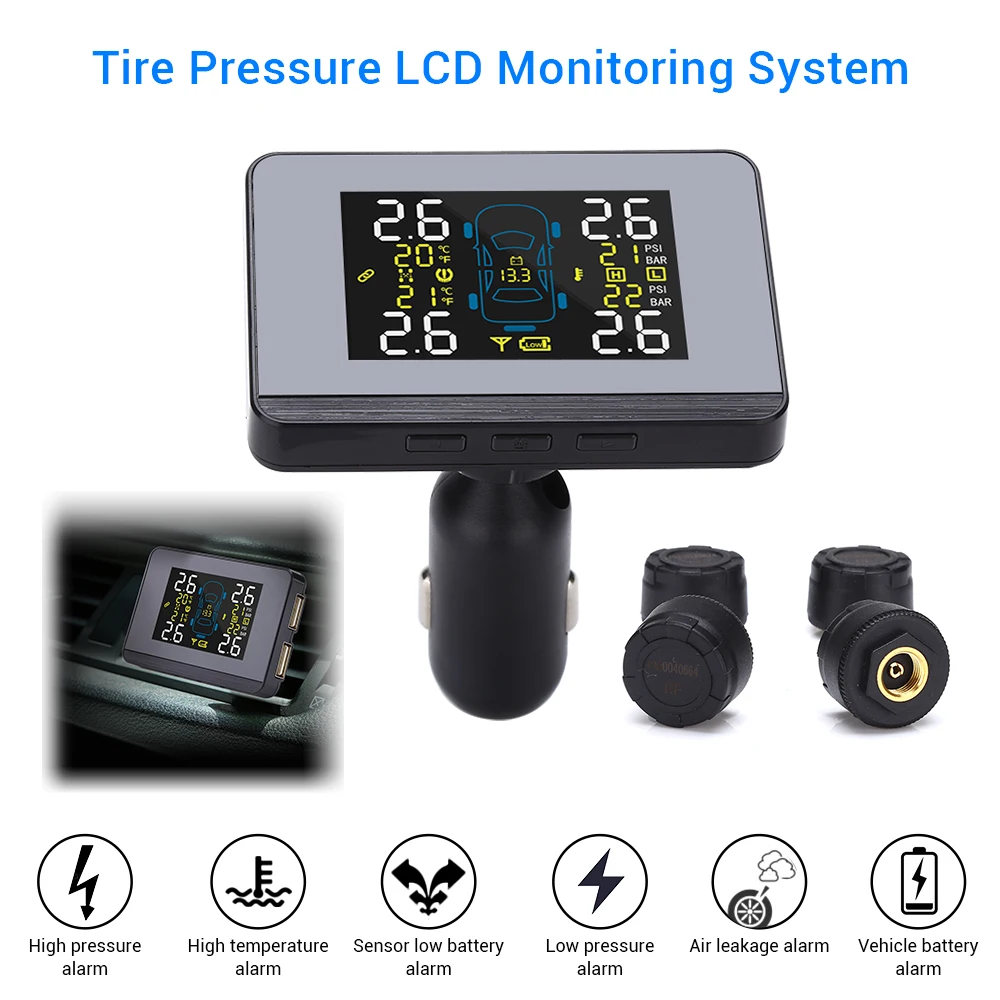 

Dual USB Smart TPMS Tyre Pressure Sensors U906 LCD Display Car Wireless Auto Security Tyre Pressure Monitoring System