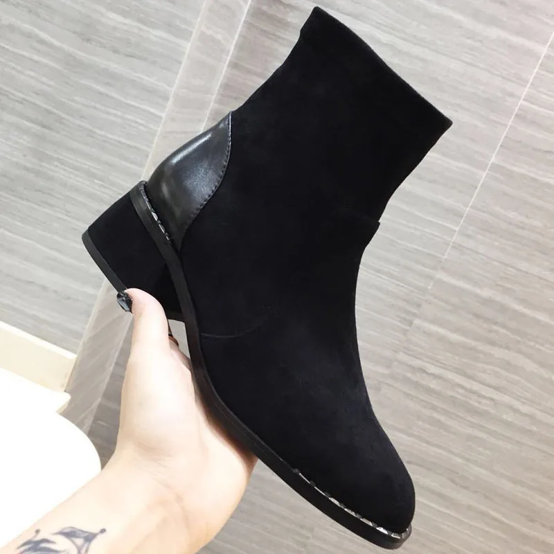 

European And American Ladies Fashion Wear Low-heeled Suede Color Matching British Style Autumn And Winter Trend Women's Shoes