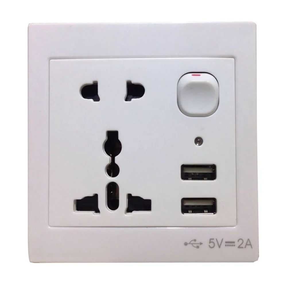 

USB Charging Ports 5V Wall Socket  International Universal Double USB Outlet Power Wall Socket Plug w Switch