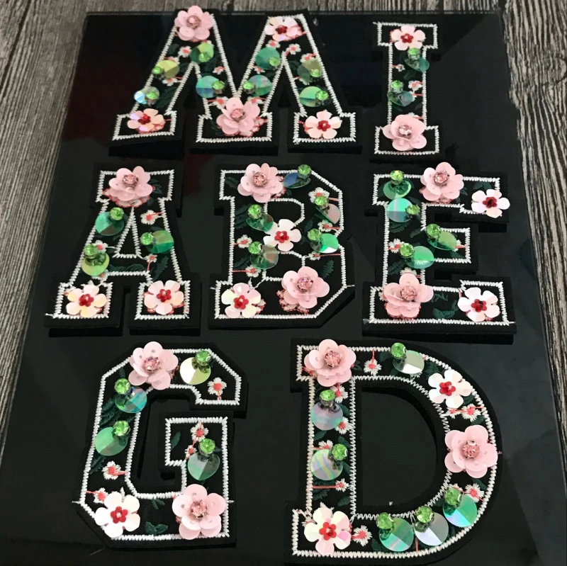 

Handmade nail beads letters sequins patch alphabet cloth clothes hat DIY decorative accessories patches applique.