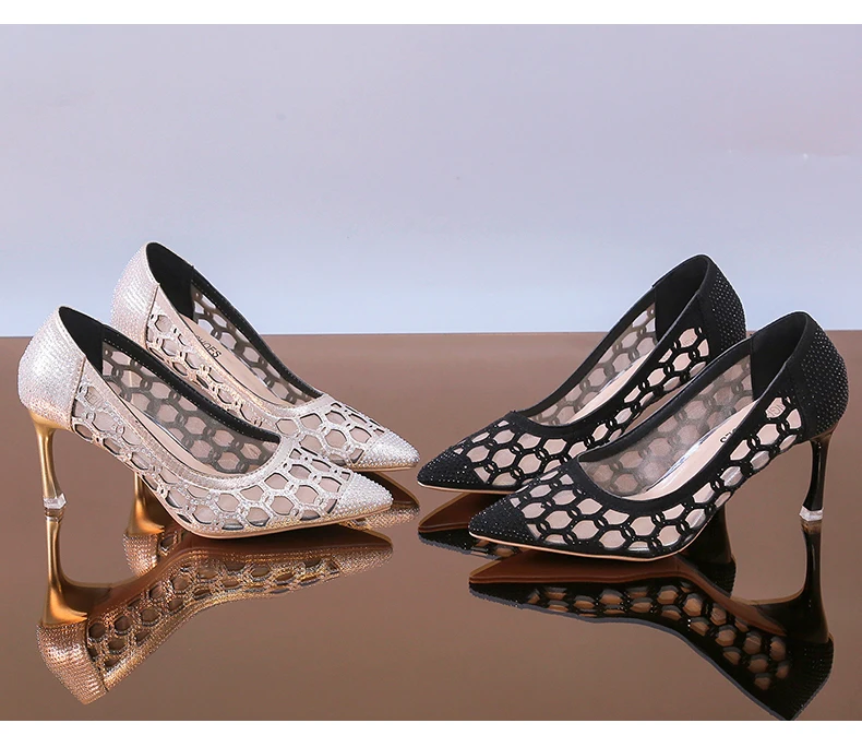 Пикантные дизайнерские свадебные туфли на каблуке; золотистые туфли-лодочки; женская обувь; обувь с украшением в виде кристаллов; женские вечерние туфли на низком каблуке; женская обувь на высоком каблуке