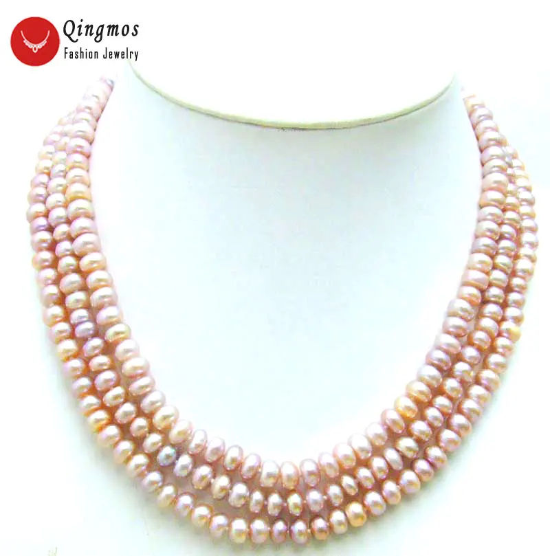 Qingmos натуральный жемчуг Neckalce для Для женщин с голубой бирюзовый и 6 мм, плоские круглые 3 пряди жемчужное ожерелье Jewelry nec5200 - Окраска металла: purple