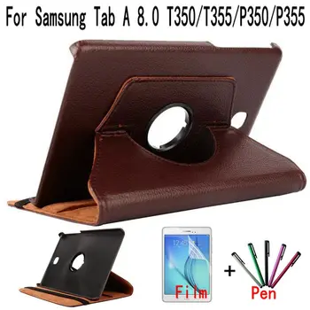

Top Quality Standing 360 Rotating PU Leather Cover for Samsung Galaxy Tab A 8.0" T350 T355 P350 Tablet Case+Free Screen Film+Pen