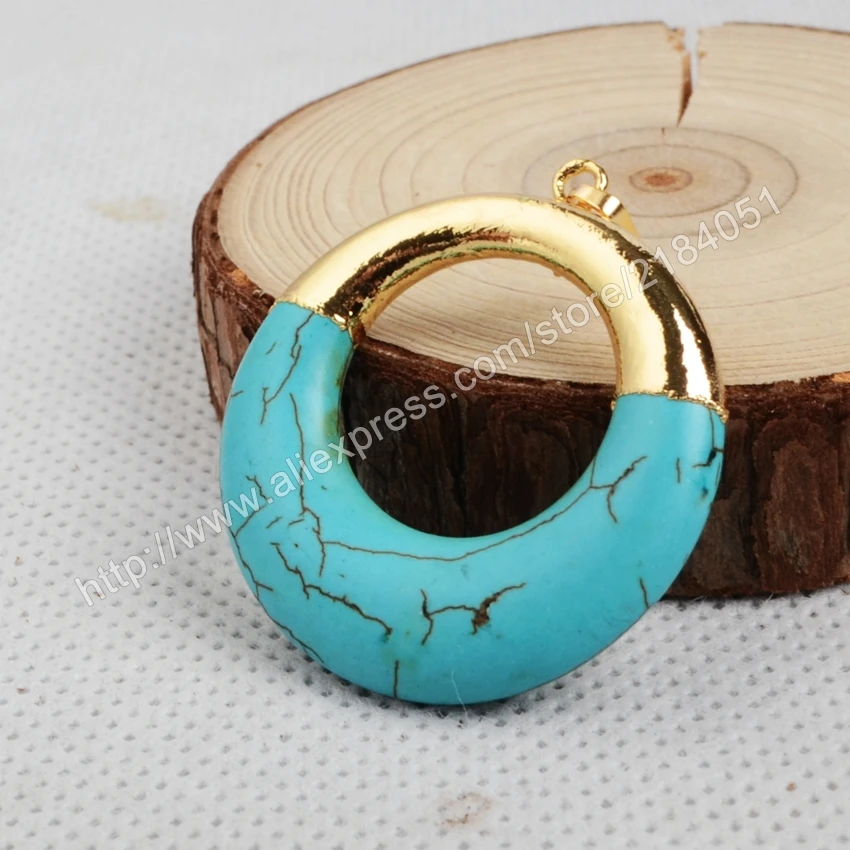 Round Circle Blue Turquoise Gold Plated Necklace Pendant Beads Jewelry G0799