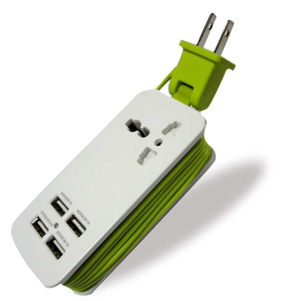 Portable 4 Port USB Charger Power Strip Travel Outlet and 1.5 m/ 5 ft