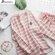 JRMISSLI пижамы в полоску с длинным рукавом пижамы осенние женские из двух частей Топ и спортивные штаны пижамный комплект