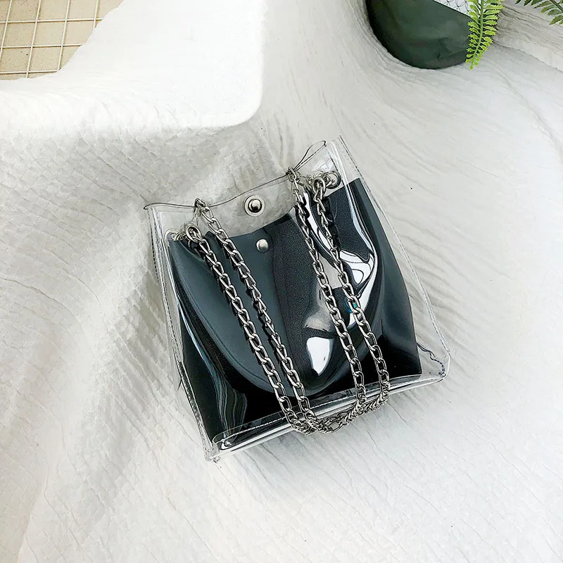 Women Small Bucket Bags Plastic Transparent Totes Composite Chain Bag Female Mini Jelly Handbags