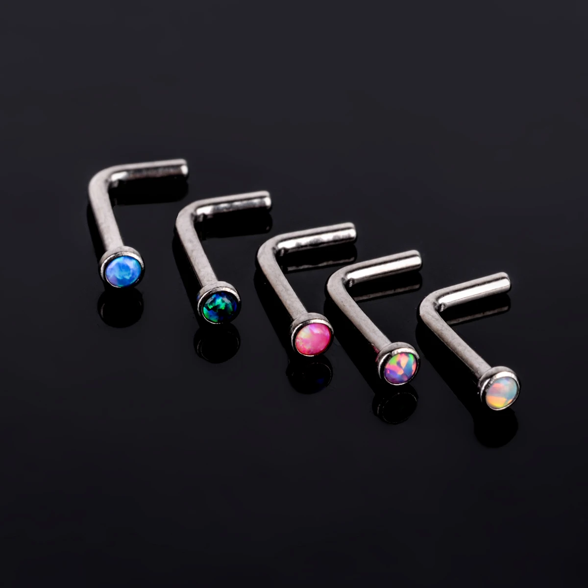 1pc Crystal Opal L Shaped Nose Stud Ring Punk Style Lip Ring Women Surgical Steel Nose Cartilage Stud Body Piercing Jewelry