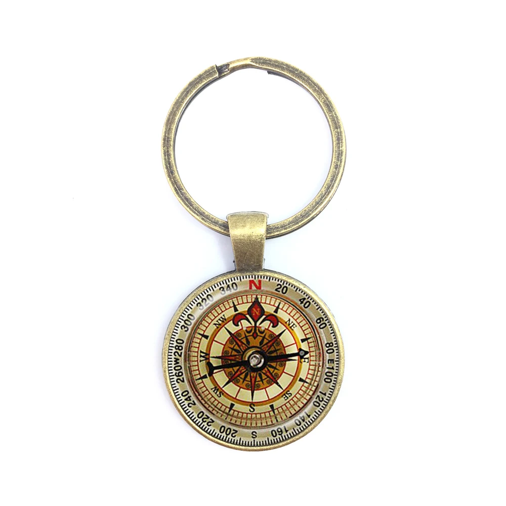 Best Friend Compass Glass Cabochon Charm Key Ring Couple Gift Husband