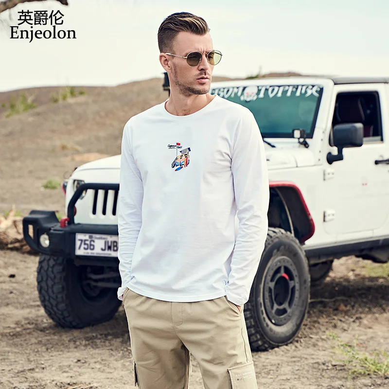 Enjeolon брендовая осенне-зимняя новая футболка мужской с длинными рукавами с круглым вырезом Повседневная Хлопковая мужская футболка с принтом 3XL RST7410-1