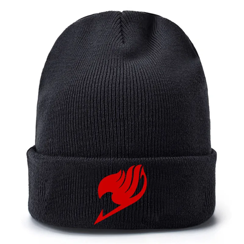 

Fairy Tale Anime Red Printed Baseball Caps Kpop Knitted Winter Warm Hats Men Women Boys Girls Elastic Black