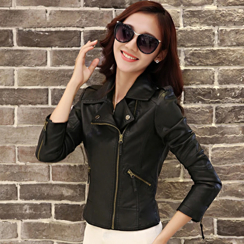 Ideal  XS-4XL Hot Sale 2019 New Women Spring Autumn Jacket Black/Red Fashion Female Coat Slim PU Leather S