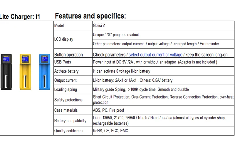 GOLISI I 1 зарядное устройство с ЖК-дисплеем зарядное устройство для аккумуляторов 2A Быстрая зарядка для 18650 21700 26650 Ni-MH Ni-cd батареи