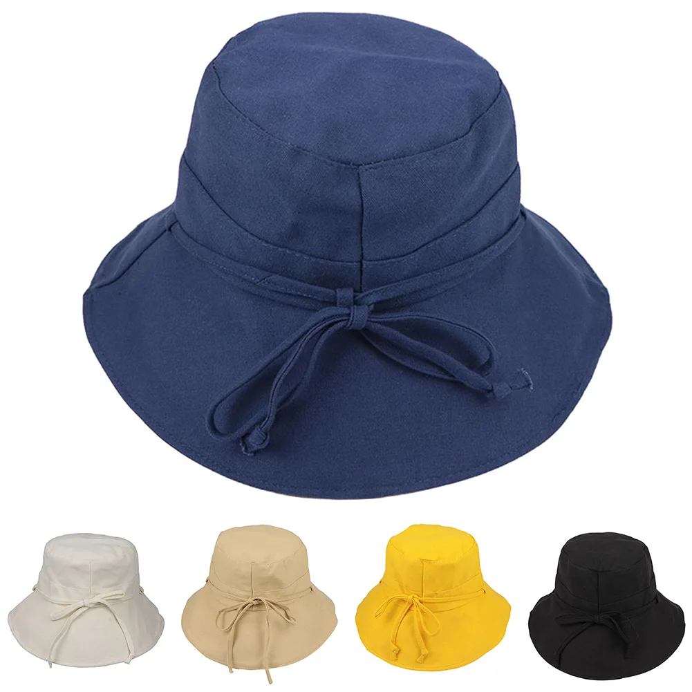 

Women Sun Hat Bucket Solid UV Protection Foldable Accessories Casual All Match Wide Brim Summer Drawstring Outdoor Lightweight