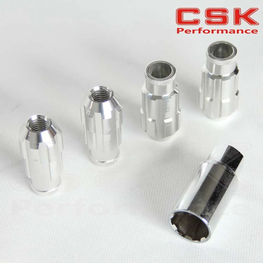RACING ALUMINUM LOCKING LUG NUTS w/KEY 12x1.5 D1 SPEC WITH SILVER COLOR