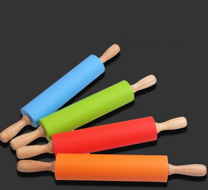 Антипригарная силиконовая Скалка красочная деревянная ручка Ferramentas инструменты для украшения торта помадка 30 см