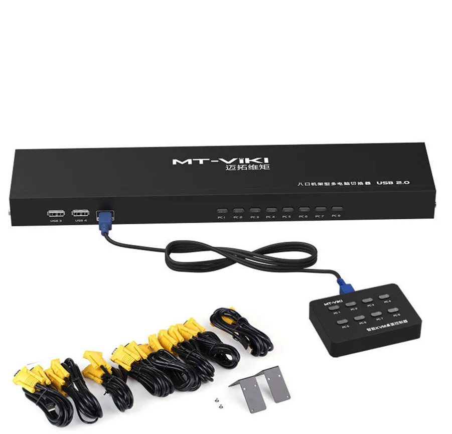 

MT-VIKI 8 Port Smart KVM Switch Manual Key Press VGA USB Wired Remote Extension Switcher 1U Console with Original Cable 801UK-L