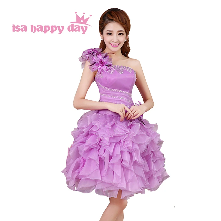 

women formal short elegant one shoulder lilac evening pageant formal dresses sleeveless dress for girls simple party gown H2141