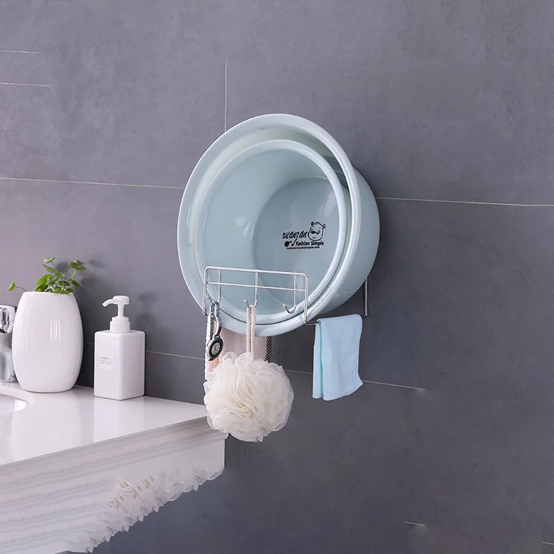 Stainless steel 3 hooks hanging washbasin rack strong load basin holder silver towel brush shelves bathroom storage organizer Stainless steel 3 hooks hanging washbasin rack strong load basin holder silver towel brush shelves bathroom storage organizer