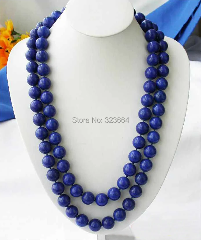 

LONG 48" 12mm naturel blue lapis lazuli bead necklace