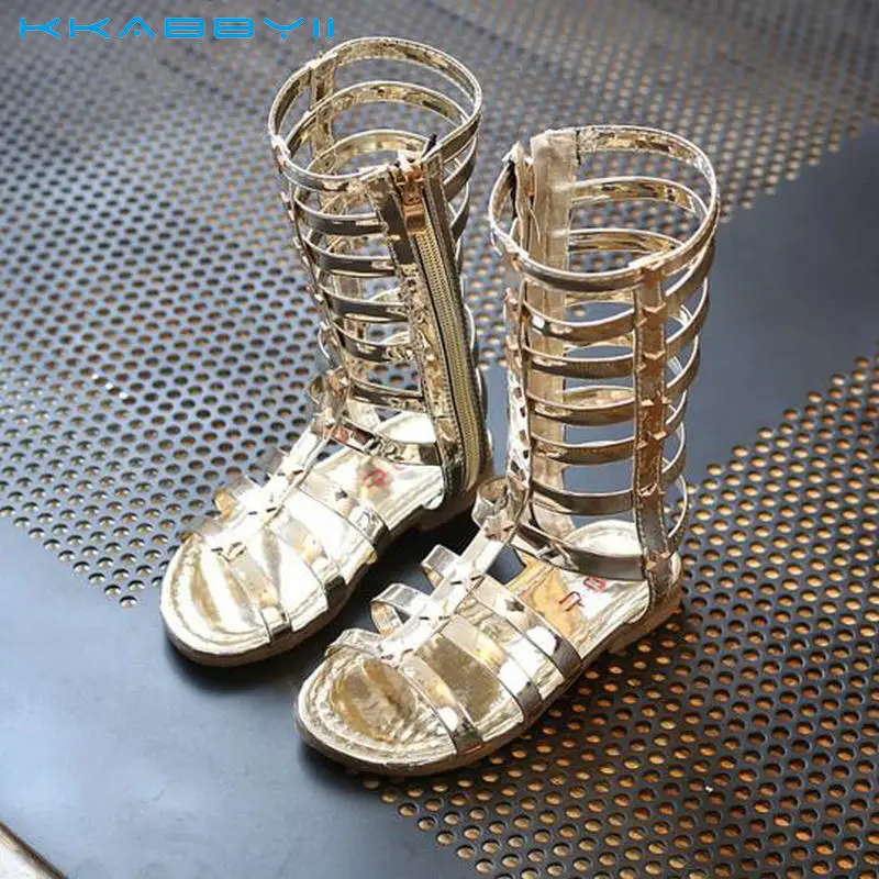 

Female Child Sandals Princess Shoes High Shoes Cut-Out Gladiator Baby Boots Girl's Fashion Sandals Size 26-36