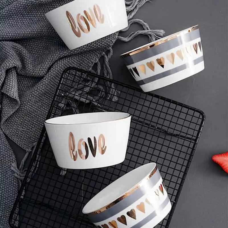 

Nordic Creative Love Ceramic Bowl Porcelain Dessert Plate Creative Fashion Couples Coffee Mug Bone China Dinnerware Sets