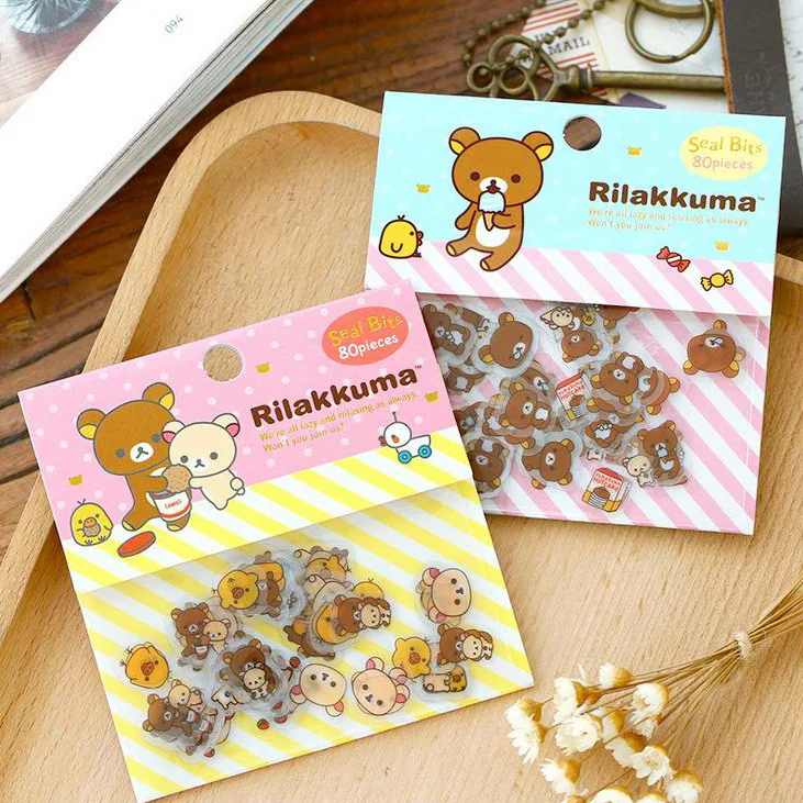 80pcs/lot PVC Kawaii Rilakkuma Stickers Scrapbooking Sanrio Sentimental Circus Japanese Stickers Line Friend Stationary Set