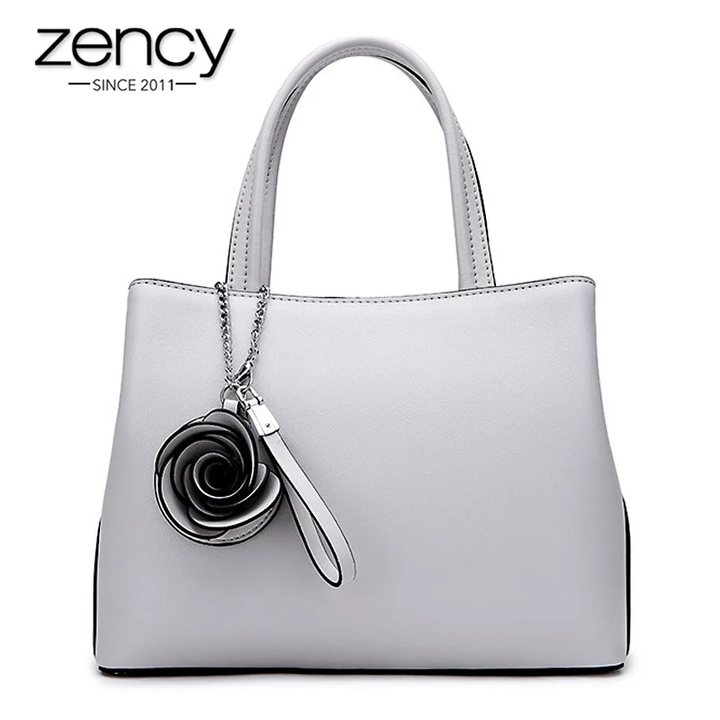 

Zency Fashion Women Tote Bag 100% Genuine Leather Luxury Red Bride Wedding Handbag Rose Flower Decoration Shoulder Messenger