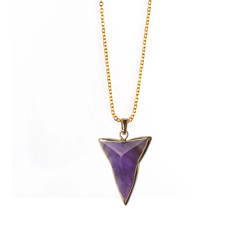 

Summer Jewelry Triangle Necklace Purple Pink Natural Quartz Stone Healing Crystal Pendant Necklaces for women collars