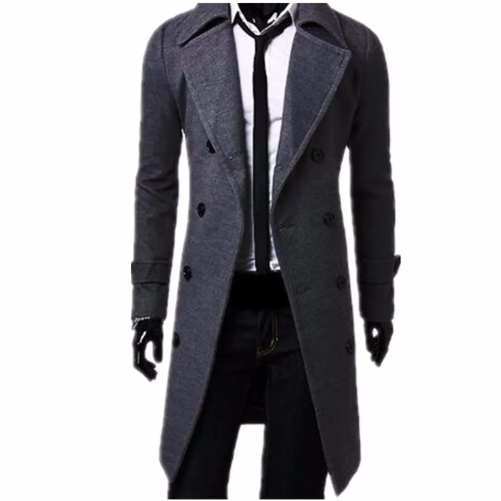 Lisa Colly, новинка, модная мужская осенняя куртка, пальто для мужчин, зимний Повседневный Тренч, пальто, двубортное, мужское серое, черное пальто