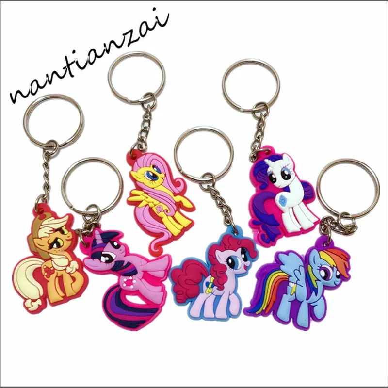 

6pcs My little poni Shiny Unicorn Horn Keychain Fashion Animal Horse Key Chains Keyrings for Women Car Bag Pendant Girls Jewelry