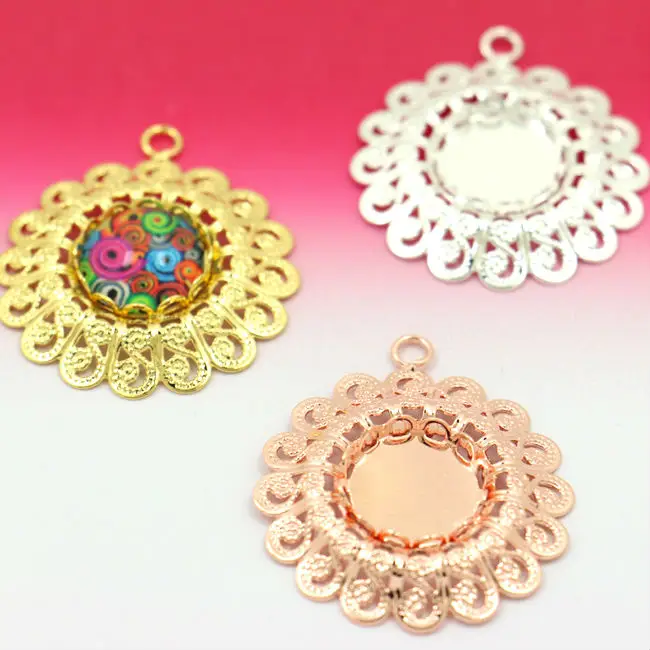 

6pcs 12mm Peacock Feather Cabochon Cameo Base Settings Blank Tray Charm Pendants for DIY Necklace Jewelry Findings