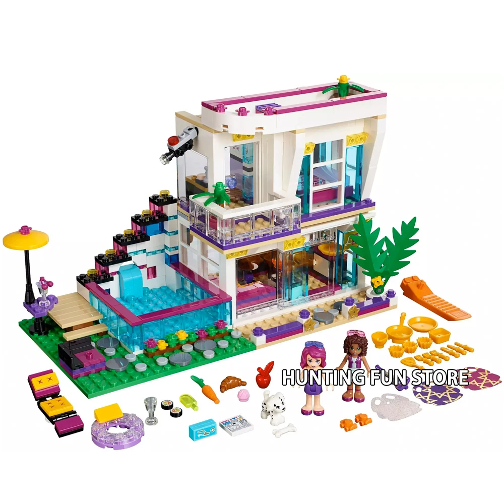 

Fit Legoness Friends 41135 Set Livi's Pop Star House 644pcs Mini Figures DIY Building Blocks Toys Children Girls Birthday Gifts