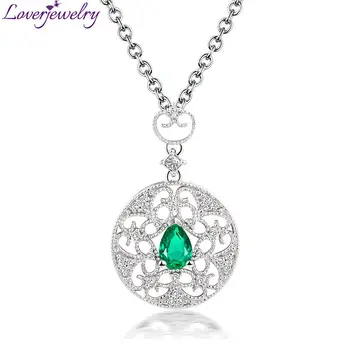 شراءLOVERJEWELRY الكمثرى الزمرد المعلقات 18Kt الذهب الأبيض الماس الطبيعي الزمرد الزفاف قلادة قلادة تصميم الملكي للنساء