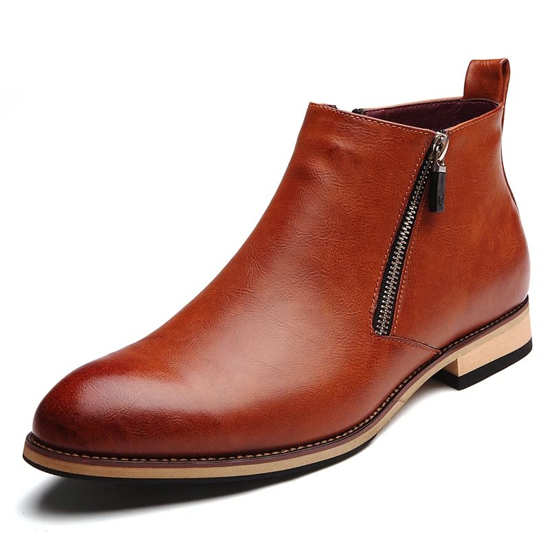 On Bota cinza Ankle Homens Brogues Slip Estilo Moda Sapatos Chelsea Preto Primavera Casuais 2018 Macio cinza Britânico marrom Couro Botas marrom Boots Dos inverno De PxBnwqRA