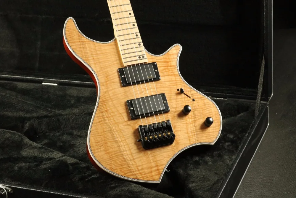 Active pickups flamed maple top multi binding natural Headless Electric