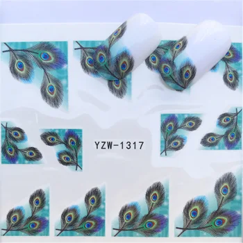 

Nail sticker art decorations peacock feathers slider adhesive Water Transfer decals manicure lacquer accessoires polish foil