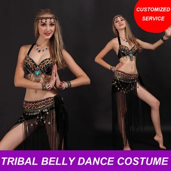 

Hot selling cheap tribal belly dance costume for women belly dancing bra belt 2 pcs set on sale