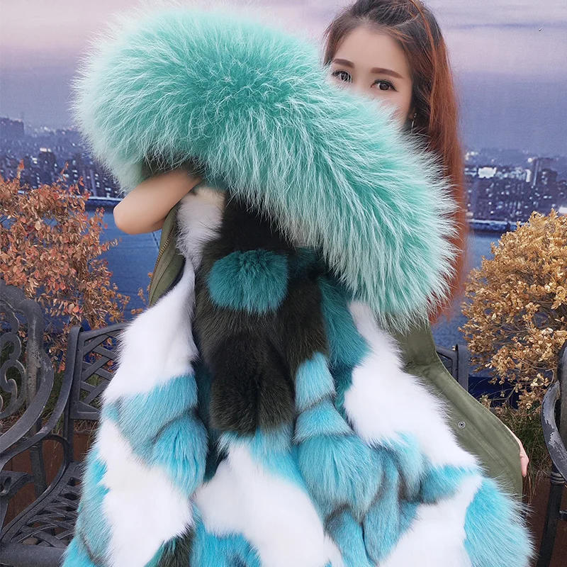 2019 new fashion Woman Jacket Coat Winter women Hood Real Raccoon Fur fox fur liner High Quality | Женская одежда