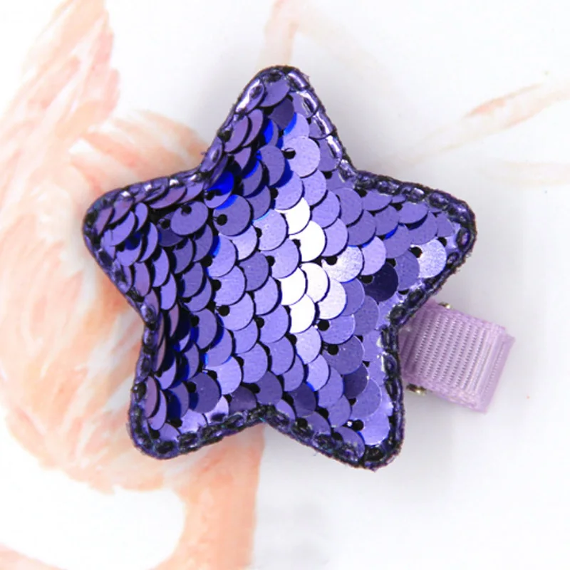 Лидер продаж, 1 пара, детский зажим для волос со звездами для девочек, блестящие Мультяшные рыбные весы, милые двухсторонние Вьетнамки с блестками, пятиконечная шпилька аксессуары - Цвет: Light Purple
