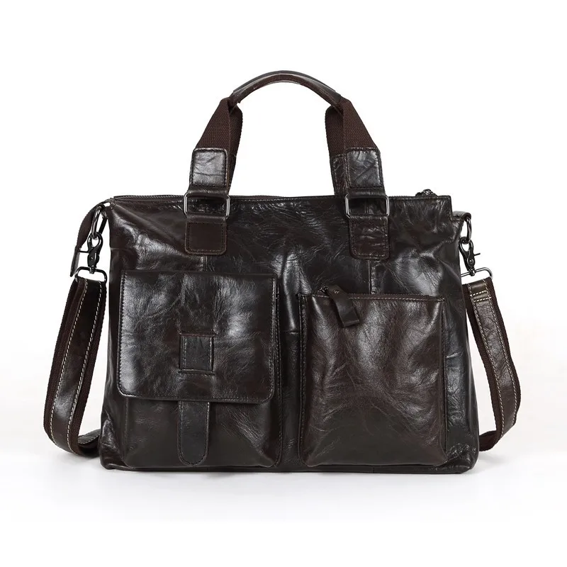 Винтажные темно-кофейные мужские сумки-мессенджеры из натуральной воловьей кожи 14 дюймов, портфель для ноутбука# M260