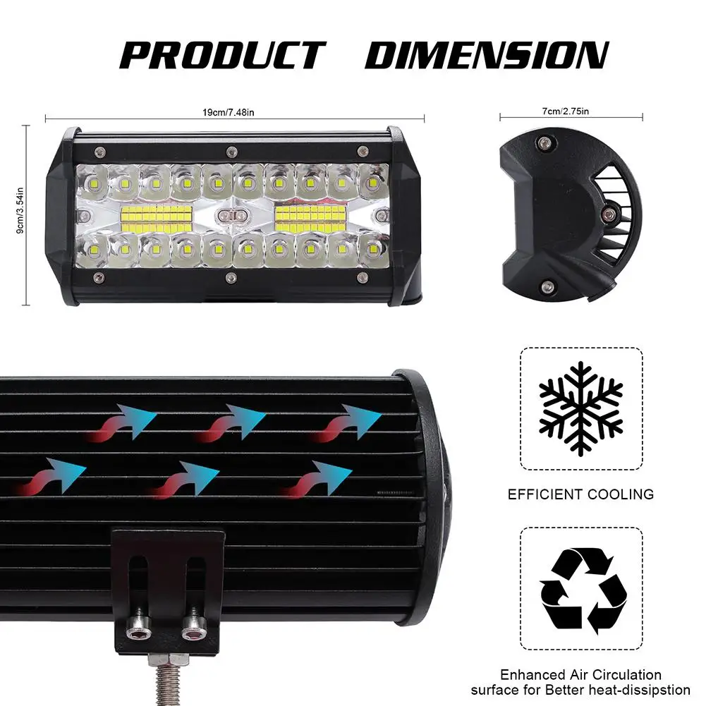 Adeeing High Bright 400W LED Bar 3 Rows 7inch 40000LM 6000K Work Light Bar Driving Lamp for Offroad Boat Car Tractor Truck