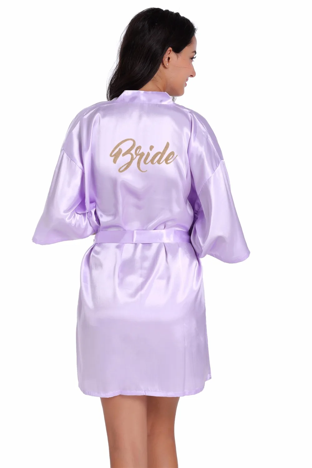 Light Purple Bridal Party Robe Golden Letter Bride on Robe Back Women