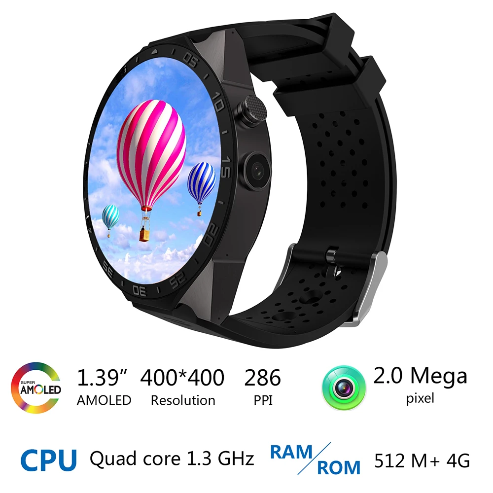 Best kingwear Kw88 android 5.1 OS Smart watch 1.39 inch scrren mtk6580 SmartWatch phone support bluetooth 3G wifi nano SIM WCDMA