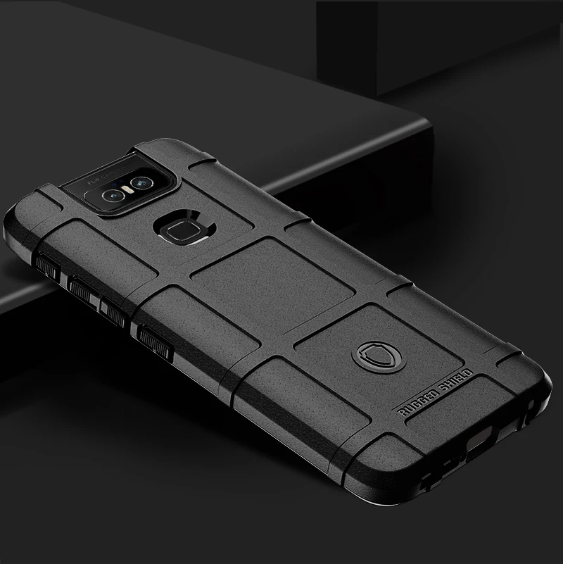 Армированный противоударный чехол с амортизацией для ASUS Zenfone 6 ZS630KL, не царапающийся чехол из углеродного волокна для задней панели телефона - Цвет: Черный