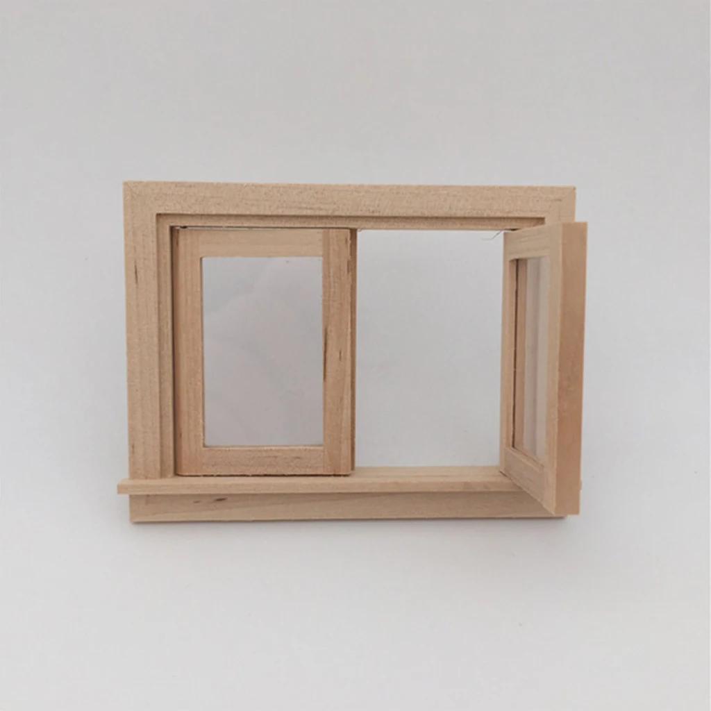 Unpainted 1/12 Dolls House Miniature Wooden 2 Pane Window Model Rooms Decor DIY Accessories Collections