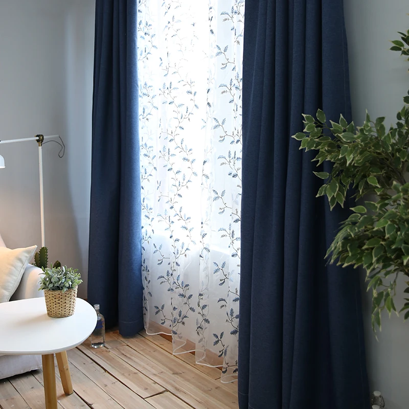 Элегантные плотные затемненные шторы из искусственного льна для гостиной, однотонные шторы для спальни(зеленый/синий/кофейный